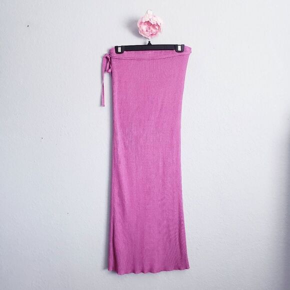 Free People Pink Tie Front Ribbed Maxi Skirt - Picture 8 of 8